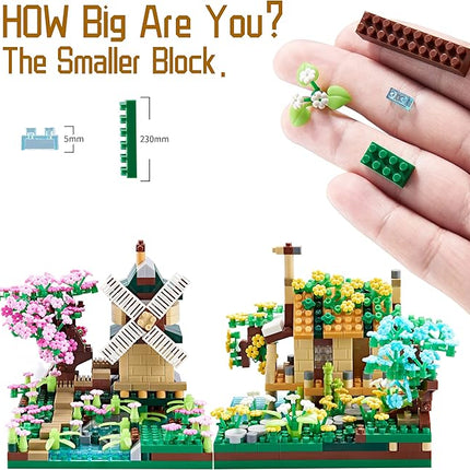 Botanicle Collection Sakura Tree House Micro Blocks Building Set for Adults Toy Friendship Windmill Cherry Blossom Tree Flowers for Girls 2 Sets