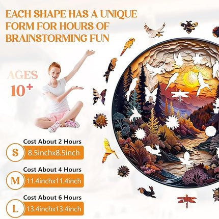 Wooden Puzzles for Adults, Wooden Jigsaw Puzzles for Adults Kids, 3D Sunset Forest Unique Shaped Wood Puzzles Adult, Creative Birthday Gifts for Friends Family Game (11.4 * 11.4in 200pcs)