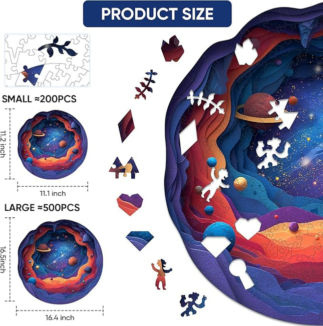 Wooden Space Jigsaw Puzzles - 498 Pcs Galaxy Astronomy Decorative, Brain Teaser for Adults and Teens, Wood Decorative Planet Adventure Gift Idea, 16.5x16.4 in