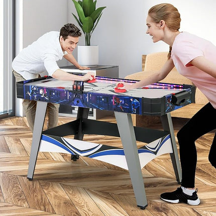 Goplus 54" Air Hockey Table, Hockey Game Table w/LED Scoreboard, Lights, 2 Pucks, 2 Pushers, Powerful 12V Motor, Indoor Powered Arcade Style Table for Kids Adults, Game Room, Home, Office