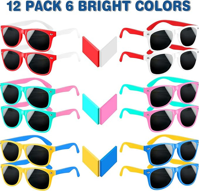 GINMIC Kids Sunglasses Party Favors, 12Pack Valentines Neon for Kids, Boys and Girls, Great Gift Birthday Supplies, Beach, Pool Favors, Fun Gift, Toys, Goody Bag Favors - 80’s Accessories