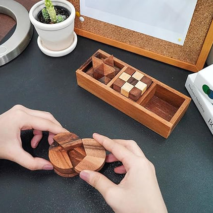 BSIRI 3-in-One Puzzle Set - Challenging Brain Teasers and 3D Puzzles for Adults, Interlocking Games for IQ Test, Ideal for Patio Decor and Unique Gift for Chismas and Birthday, Small size