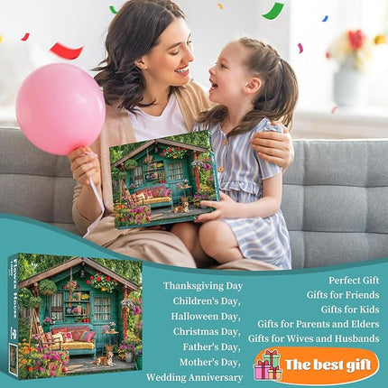 1000 Piece Puzzle for Adults, Flower House Jigsaw Puzzle, Family Puzzles Game, Interlock Perfectly No Dust, Home Decoration Puzzle, Gift for Valentine Friends Parents Kids