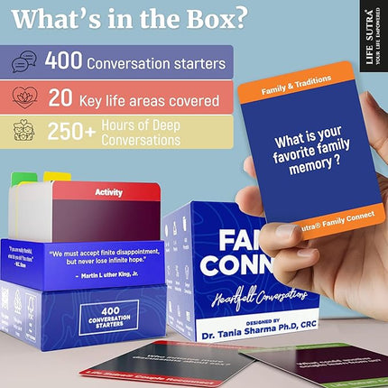 Family Conversation Starters Cards Games For Kids 10 +, Teens and Adults, Car Travel Communication Card Game, Social Skill & Mindful Therapy Talk w 400 Questions & Activities, Fun Gifts For Families