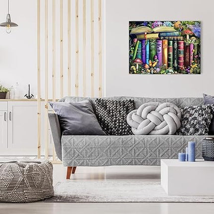 1000 Piece Jigsaw Puzzle for Adults - Wildflowers, Mushrooms and Books in Nature - Challenging Puzzle - Magic Butterfly Library with Plants and Flowers - Adult 1000 Piece Puzzle. 20x27 inches