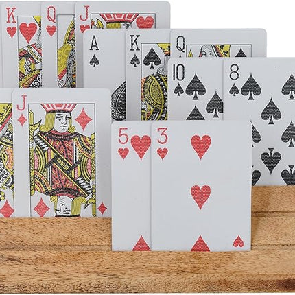 Wooden Playing Card Holder for Table Games, Card Storage and Display Card Holders for Playing Cards with Adjustable Stand Set of 2, for Adults Seniors Kids, 5 Slots