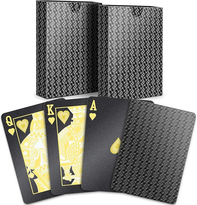BIERDORF Waterproof Playing Cards - Durable Cool Plastic Deck of Cards - Standard Index Professional Poker Cards - Vintage Casino Card Themed Games for Family or Adults - 2 Pack of Black Diamond Style