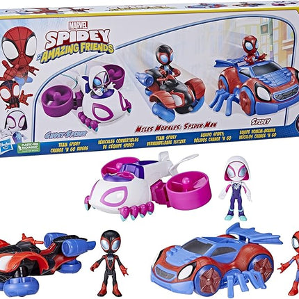 Spidey and His Amazing Friends Team Spidey Change ‘N Go Riders Playset, 3 Toy Cars and Action Figures, Marvel Super Hero Toys for 3 Year Old Boys and Girls and Up (Amazon Exclusive)