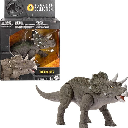 Mattel Jurassic World Hammond Collection Dinosaur Action Figure Toy, Juvenile Triceratops Premium Movie Design with Glass Eyes & 14 Points Articulation