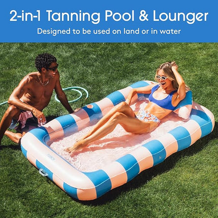 FUNBOY Tanning Pool Lounger Float, XL 72'' x 48'' Pool Float with Custom Pillow and Large Cup Holder, Perfect for Pool or Backyard.