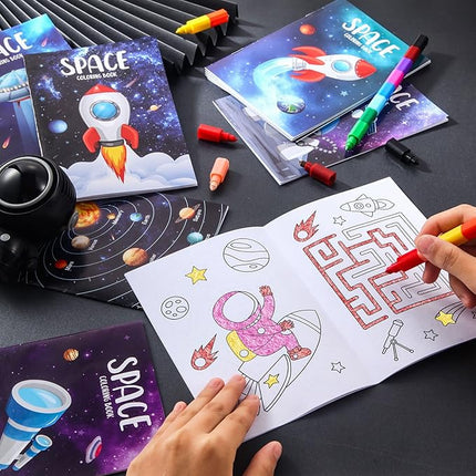 BenLouis 24 Pcs Outer Space Mini Coloring Books Kids Astronaut Party Favors Small Activity Books Bulk for Kids Solar System Galaxy Planet Birthday Goodie Bags Stuffers Return Gifts Classroom Travel