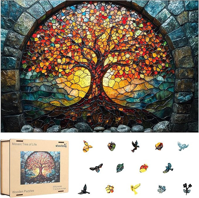Wooden Puzzles for Adults 500 Pieces, Mosaic Tree of Life Jigsaw Puzzles, Medium, Unique Shape Adult Puzzles, Irregular Creative Gift for Family Game(16.7 * 11.1 in)