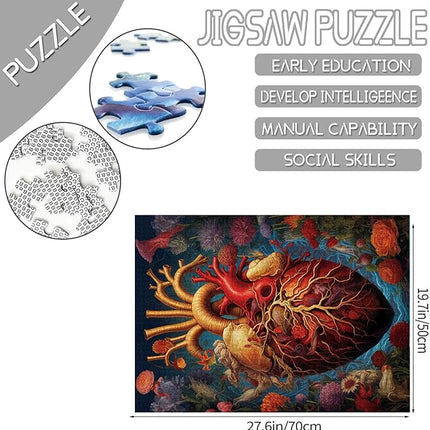 Human Organ Jigsaw Puzzles 1000 Pieces for Adults,Families (Men/Girl Heart,Wildflowers,Tropical Plants) Pieces Fit Together Perfectly 19.7''x27.6''inch Garden Flowers Frameable Magic Puzzle Art（Red）
