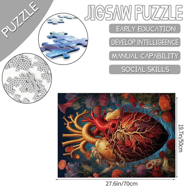 Human Organ Jigsaw Puzzles 1000 Pieces for Adults,Families (Men/Girl Heart,Wildflowers,Tropical Plants) Pieces Fit Together Perfectly 19.7''x27.6''inch Garden Flowers Frameable Magic Puzzle Art（Red）