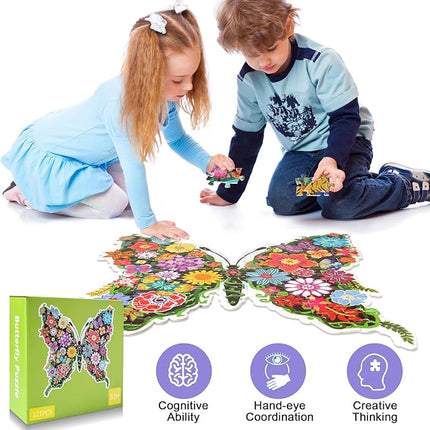Puzzles for Kids Ages 6-8,8-10 and Adults, Butterfly Shaped Jigsaw Puzzles for Wall Home Decor