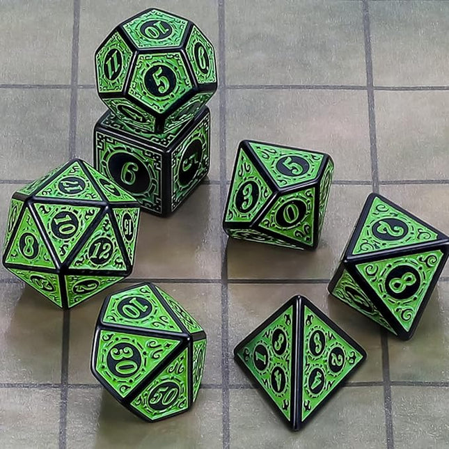 CiaraQ DND Polyhedral Dice Set for Dungeons and Dragons RPG MTG Role Playing Table Games-with 1 Dice Pouch (Green Engraved Dice)