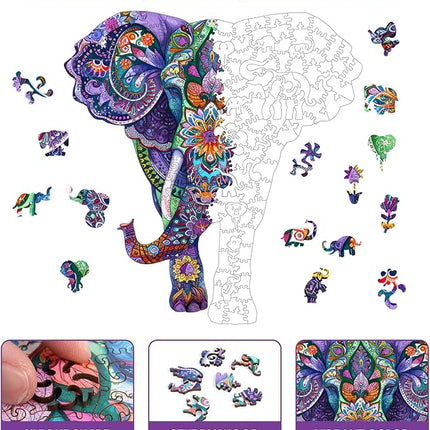Wooden Puzzles Elephant 200 Pieces, Aim Puzzles for Adults, Zoo Animal Wooden Puzzle, Irregular Best Gift for Adults and Kids Family Game (12.4x11.4 in)
