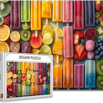 Jigsaw Puzzles 1000 Pieces for Adults-Ice Summer Tropical Fruits Popsicles Puzzle-Challenging Puzzle Perfect for Game Nights-DIY Home Wall Decor-Frozen Fruit -Summer Popsicles Puzzles Art 27" x 20"