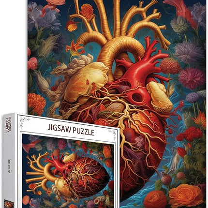 Human Organ Jigsaw Puzzles 1000 Pieces for Adults,Families (Men/Girl Heart,Wildflowers,Tropical Plants) Pieces Fit Together Perfectly 19.7''x27.6''inch Garden Flowers Frameable Magic Puzzle Art（Red）