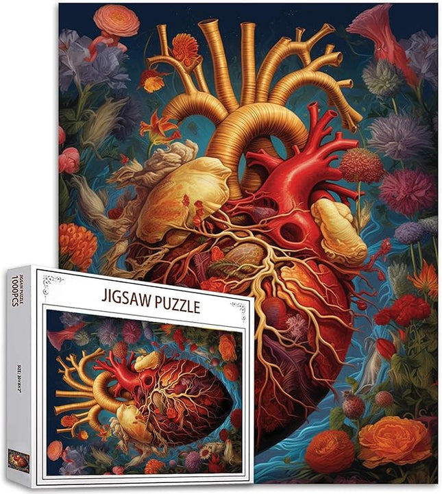 Human Organ Jigsaw Puzzles 1000 Pieces for Adults,Families (Men/Girl Heart,Wildflowers,Tropical Plants) Pieces Fit Together Perfectly 19.7''x27.6''inch Garden Flowers Frameable Magic Puzzle Art（Red）