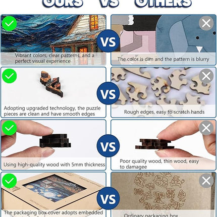 Leodozzio Wooden Puzzles for Adults, Starlight House Jigsaw Puzzles 200 Pieces-5MM Thickness, 11.2x11.2, Unique Shaped Puzzle, Perfect Choice for Birthday Gifts, Wall Art Room and Artistic Home Decor