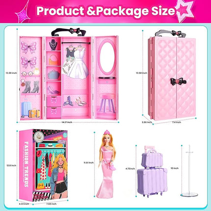UCanaan 180 Pcs Doll Clothes and Accessories Set, Princess Gowns, Dresses, Tops, Pants, Shoes, Hangers, Fashion Doll Wardrobe, Ages 3+