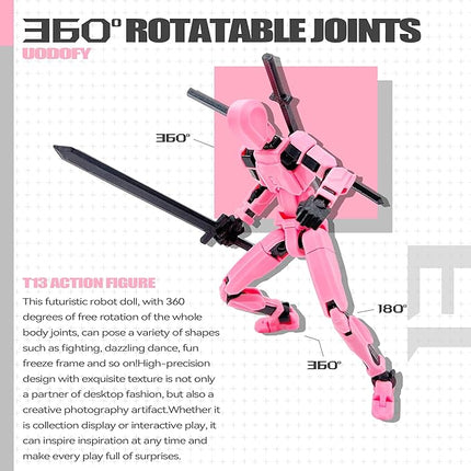 (Assembly Completed) T13 Action Figure Set, 3D Printed Toys Robo 13 Action Figure,Dummy 13 Titan 13 Action Figure (Pink Black + Dog)