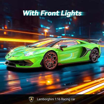 Remote Control Car for Lamborghini, Officially Licensed 1:16 Scale Lambo Hobby Rc Cars with Headlight, 2.4GHz Race Car Toys for Boy Girl 4-12 Years Old, 12Km/h, Birthday Gift