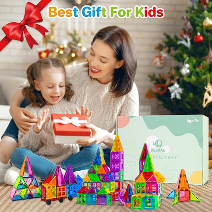 BEBOAN Magnetic Tiles with Storage Bag - 100 Pcs Magnet Buliding Toys for Kids Toddlers 3-5/4-8, STEM Preschool Toys Magnetic Blocks Sets