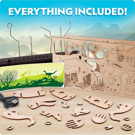 National Geographic Motorized Dinosaur 3D Puzzle - 50-Piece 3D T. Rex Wood Model Kit with Light-Up Motorized Display Base and 8 Light Settings, 3D Puzzles for Kids, Buildable Dinosaur Model