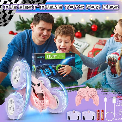RC Stunt Car Remote Control Cars with Lights Double-Sided Driving Indoor Outdoor Toys Gifts Presents for 6 7 8 9 10 11 12 Year Old Kids Boys Girls
