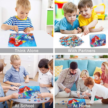 LELEMON Pretty Puzzles for Kids Ages 4-6,100 Piece Puzzles for Kids Ages 4-8,Educational Jigsaw Puzzles in a Metal Box,Childrens 100 Piece Puzzle Games Puzzle Toys for Girls and Boys