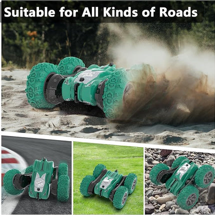 Remote Control Car, RC Stunt Double Sided 360° Rolling Rotating Rotation Cars, High Speed Off Road Racing Truck for 6 7 8-12 Year Old Boy Kids Toy (Green)