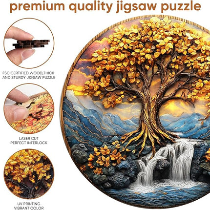 Wooden Puzzles for Adults, Tree of Life Waterfall River Wooden Jigsaw Puzzles 200pcs,11.2x11.2in, Medium, Unique Shape Adult Puzzles,Irregular Creative for Adults and Kids Family Game
