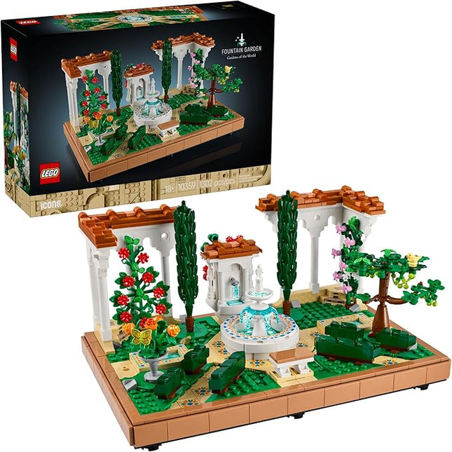 LEGO Icons Fountain Garden Building Set - DIY Kit for Adults, Ages 18+ - Miniature Craft Building Blocks for Home Decor, Display - Gift for Birthday - with Cypress Trees and Grape Vines - 10359