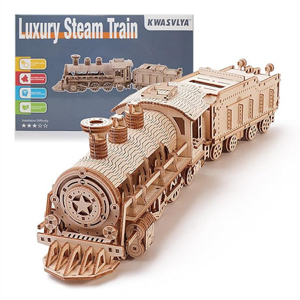 3D Wooden Puzzles, Wooden Puzzles Train for Adults and Teens, Educational Brain Teaser Assembly 3D Model Trains, Gifts for Christmas/Birthday（Luxury Steam Train）