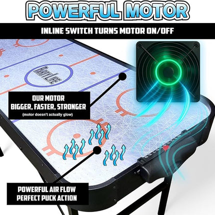 PartyLife 54" Air Hockey Table w/Folding Steel Legs & Optional LED Lights - Powerful Motor, Smooth Surface, Very Sturdy - Perfect for Kids and Adults, Game Rooms & Home Arcade!