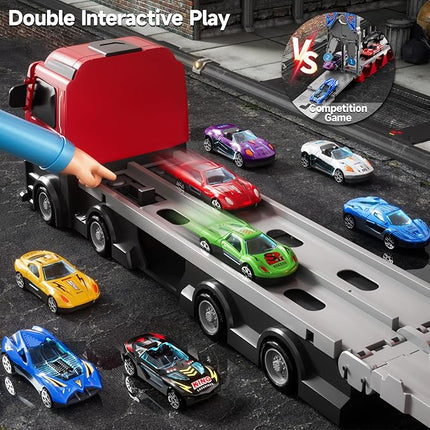 Toy Truck for 3 4 5 6 Years Old Kids Boys | 78-Inch Race Track Transport Vehicle & 12 Die-Cast Metal Toy Cars | Toddler Truck Car Toys Set Gifts for Age 3-12 Years Old Kids Boy