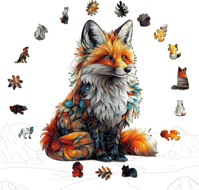 Wooden Puzzles for Adults - Artistic Fox Wood Puzzles Adult - Unique Animal Shape Wooden Jigsaw Puzzles for Adults - Birthday Gifts for Puzzle Lovers, Family (13.3 * 11in)