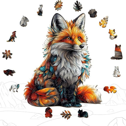 Wooden Puzzles for Adults - Artistic Fox Wood Puzzles Adult - Unique Animal Shape Wooden Jigsaw Puzzles for Adults - Birthday Gifts for Puzzle Lovers, Family (8.4 * 6.6in)