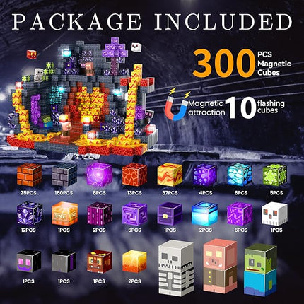 Magnetic Tiles Building Blocks for Kids Ages 3+, STEM Toys for Toddlers, 300PCS Magnetic Construction Set with Storage Bag, Educational Birthday Gifts for Boys & Girls (Mine)
