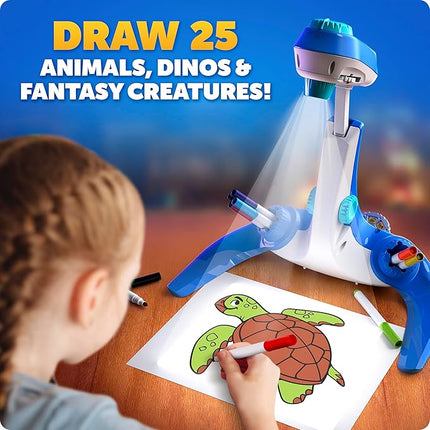 Blue Marble Learn to Draw Projector - Kids Image Projector for Tracing with 9 Colorful Markers & 4 Image Discs with 25 Animals, Dinos & Creatures to Draw, Patent-Pending Drawing Projector for Kids