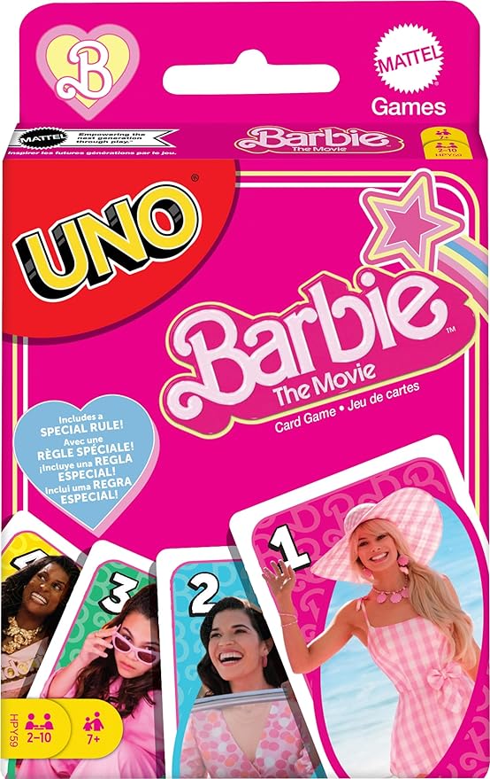 Mattel Games UNO Barbie The Movie Card Game for Kids & Adults Featuring Characters Graphics & Special Rule, 2 to 10 Players