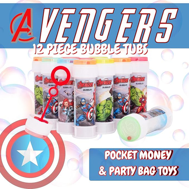 Toyland® Pack of 12 Avengers Bubbles with Wands, 2fl oz Solution & Novelty Maze Lid - Pocket Money & Party Bag Toys