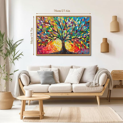 Stained Glass Tree of Life Puzzles for Adults 1000 Pieces, Impossible Challenging Hard Jigsaw Puzzles, Colorful Mosaic Tree of Life Puzzle as Plant Decor