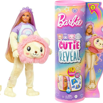 Barbie Cutie Reveal Doll with Blonde Hair & Lion Plush Costume, 10 Suprises Include Accessories & Pet (Styles May Vary)