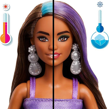 Barbie Party Unboxed Doll & Accessories, Glam Party Series with 10 Surprises Including Color-Change, Purple Sparkle Doll