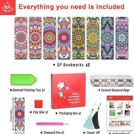 8 Pcs Diamond Art Bookmarks Kit for Adult, DIY Diamond Paint Corner Book Makers Set, Valentines Day Small Diamond Art Kits for Kids, Paint by Art Crafts Kit Gifts for Women Girls Kids