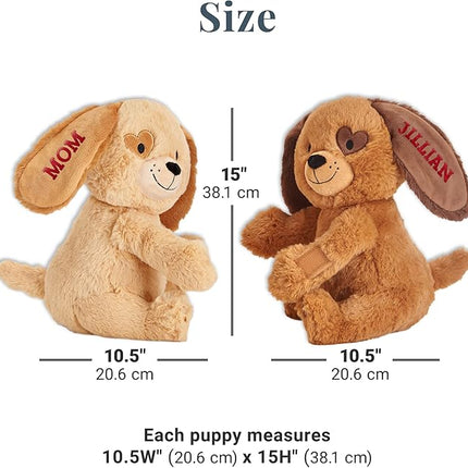 Let's Make Memories Personalized Hugging Plush Puppies - Dog Stuffed Animal - Puppy Love - for Couples - for Him - for Her