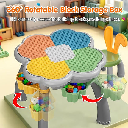 OCATO Kids Toddler Table and Chair Set: Sensory Activity Tables with Rabbit Chairs and Large Marble Run Building Blocks Storage All in One Play Sand Water Table 3 4 5 6 Year Old Boy Girl Toys Gifts